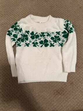 Irish Shamrock Sweater Toddler 2T Green White St Patrick's Day Knit